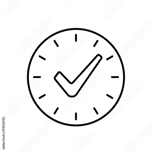 Clock with check mark icon, symbolizing completion, success, and time management