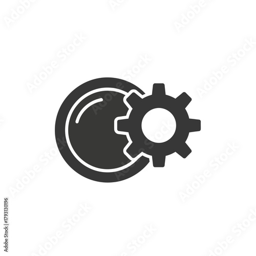 Dark gray silhouette icon of a gear next to a circle, representing settings or configuration