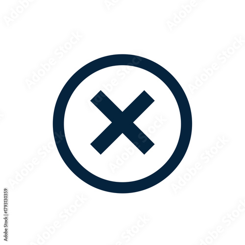 A dark blue cross symbol inside a dark blue circle