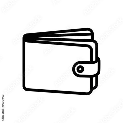 Outline icon of an open wallet with a strap closure
