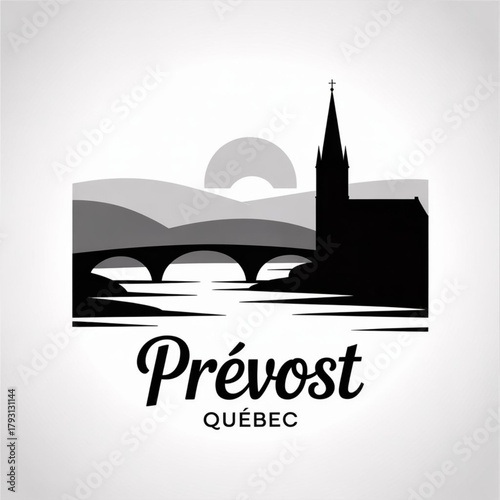 Prévost Quebec Skyline Silhouette — Charming Laurentian Town Along Rivière du Nord Vector Illustration