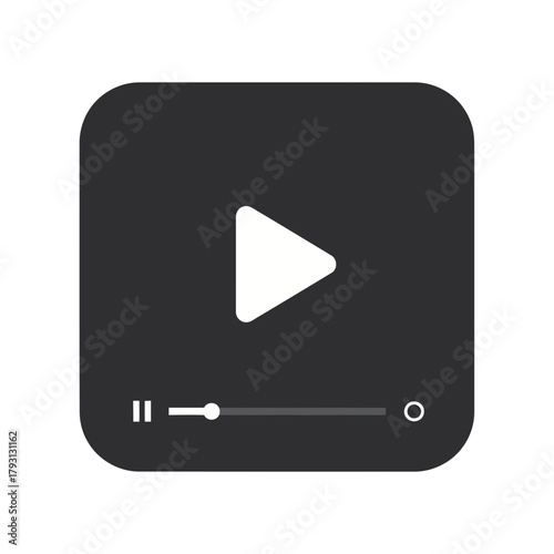 A dark square icon with a white play button and a progress bar, representing media playback or video player functionality