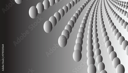 Many abstract spheres, optical Illusion as sea waves, modern computer generated 3D render backdrop.