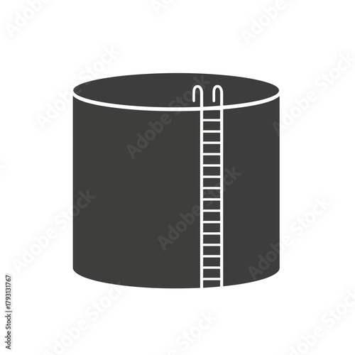 A dark gray silhouette of a cylindrical storage tank with a ladder on its side, representing industrial infrastructure and storage solutions