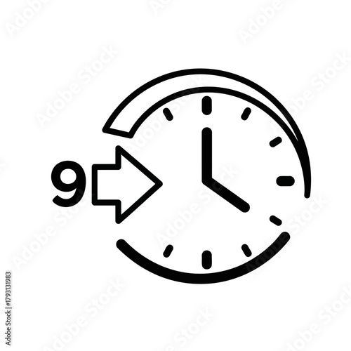 Clock icon showing the number 9 with an arrow pointing to it, representing time or a deadline