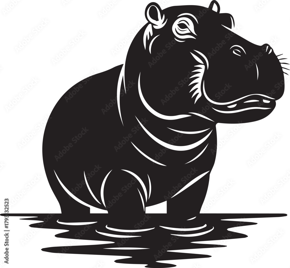 Fototapeta premium Majestic hippo silhouette standing in water wildlife icon for nature projects