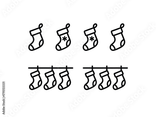 Christmas stockings are displayed on a string, ready for gifts.