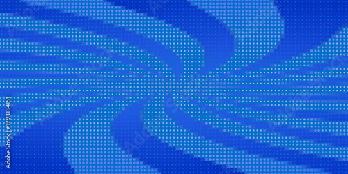 Pop art halftone background. Comic starburst pattern. Blue banner with star speech bubble. Vintage duotone texture. Gradient wow design. Cartoon superhero print. Vector illustration.