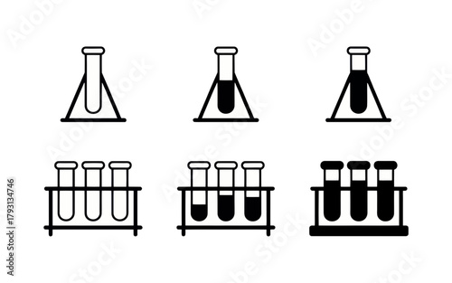 Science test tubes chemistry lab equipment experiment flask beaker research analysis laboratory scientific icon set