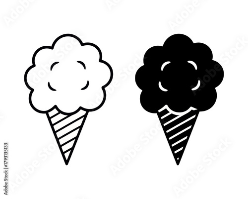 Ice cream cone dessert sweet treat delicious frozen food summer snack black white vector illustration design
