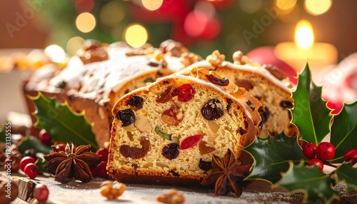 A beautifully presented traditional Christmas dinner featuring roast turkey, vegetables, and festive decorations. Perfect for holiday food blogs, restaurant promotions, greeting cards.