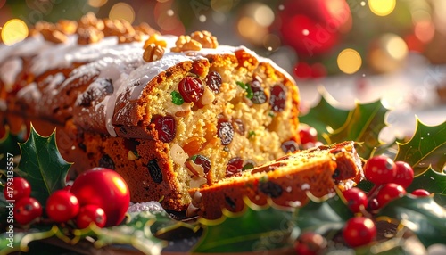 A beautifully presented traditional Christmas dinner featuring roast turkey, vegetables, and festive decorations. Perfect for holiday food blogs, restaurant promotions, greeting cards.