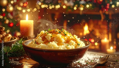A beautifully presented traditional Christmas dinner featuring roast turkey, vegetables, and festive decorations. Perfect for holiday food blogs, restaurant promotions, greeting cards.