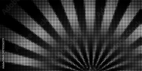 Edge frame. Halftone cartoon border. Pop art dot. Attention pattern. Faded attention texture. Black line isolated on white background. Concentration lines design. Grunge dots zoom. Vector illustration
