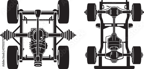 Top view of two off road vehicle chassis silhouette