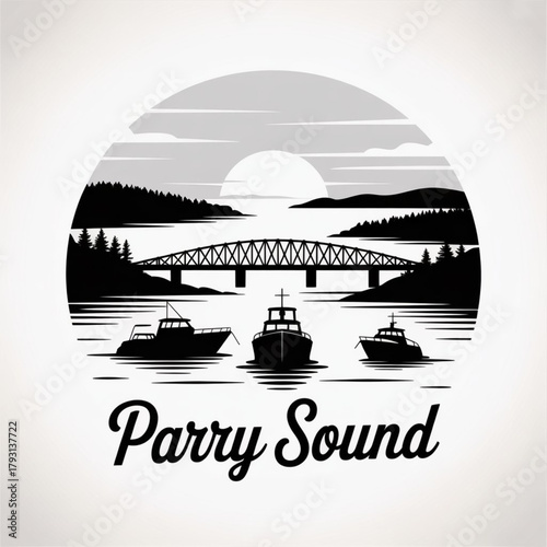 Parry Sound Ontario Skyline Silhouette — Georgian Bay’s Scenic Harbour Town Vector Illustration