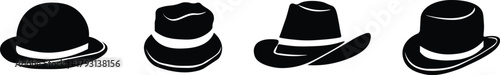 Hat Icon Set, black cowboy hats, western style hat , Vector illustration !