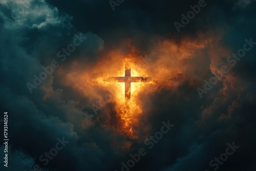 Resurrection - Light Cross Shape In Clouds - Risen - Jesus Ascends to Heaven Scene