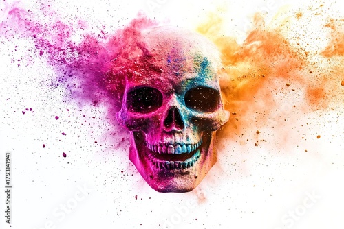 Skull Happy Holy colorful background. Festival of colors, colorful rainbow