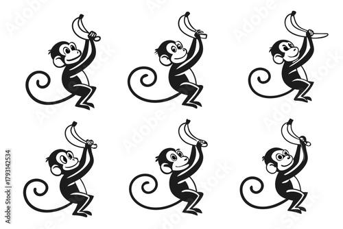 Playful monkey holding a banana icon with vibrant colors