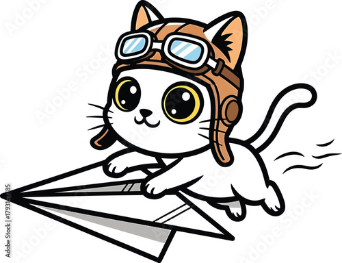 Cat Flying Paper Plane, Fun Cartoon Clipart