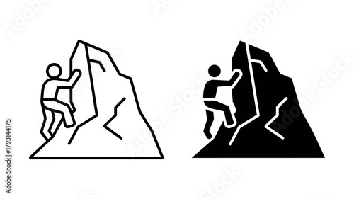 Climber icon showing a person climbing a mountain, available in both line and solid styles, perfect for adventure, sport, and outdoor themes