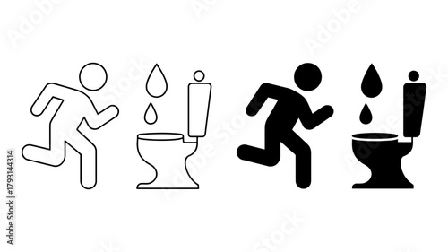Illustration of a person running to the toilet, represents urgency, emergency, or the need for immediate restroom access in a clear visual