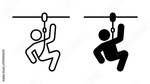 A person ziplining, shown in both outline and solid black, capturing the thrill and adventure of the activity with a simple, graphic representation