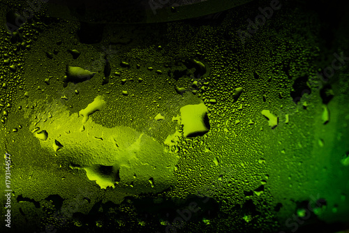 Extreme Close Up of Water Condensation Texture on Green Glass