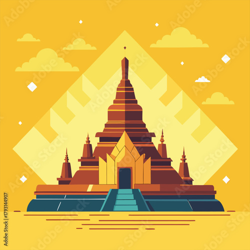 Buddhist temple illustration, vector art, pagoda graphic