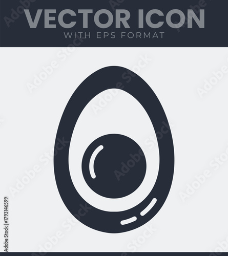 Half boiled egg icon with yolk and white, food breakfast ingredient simple minimalist vector graphic design