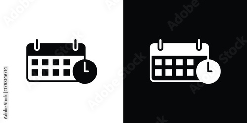 Calendar clock icon vector graphics. filled vector sign, Symbol illustration.