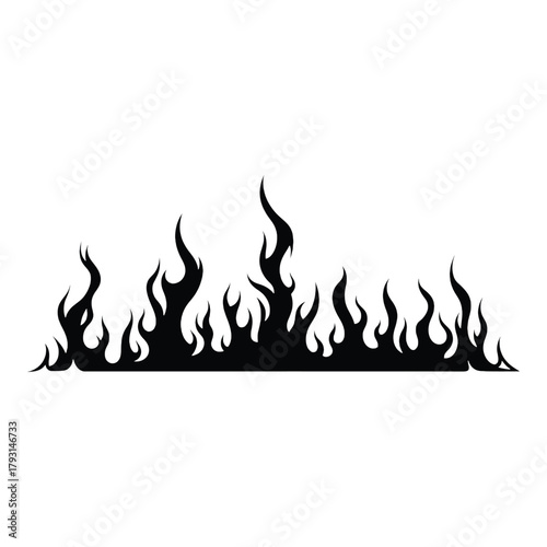 Black silhouette of stylized flames forming a fiery line