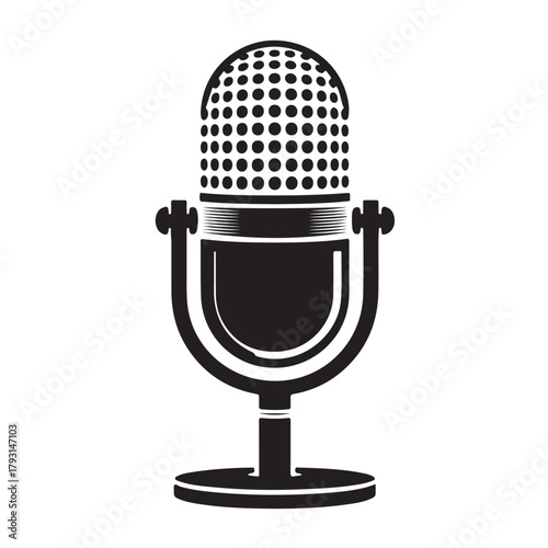 Vintage microphone on a stand for singing and recording, perfect for retro themes