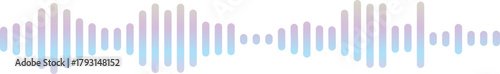 A minimalist representation of an audio waveform, featuring vertical bars with a soft, iridescent color transition from blue to purple.
