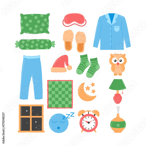 Flat Style Cute Sleep Time Bedding Illustration for Home Decoration