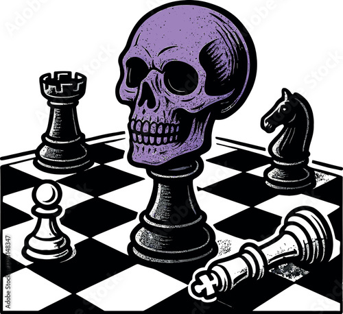 Checkmate Skull Chess Board Game Art Design