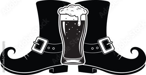 St Patricks Day Leprechaun Shoes Beer Glass Silhouette Vector