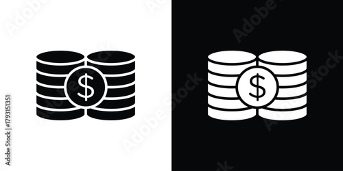 Coins icon vector graphics. filled vector sign, Symbol illustration.