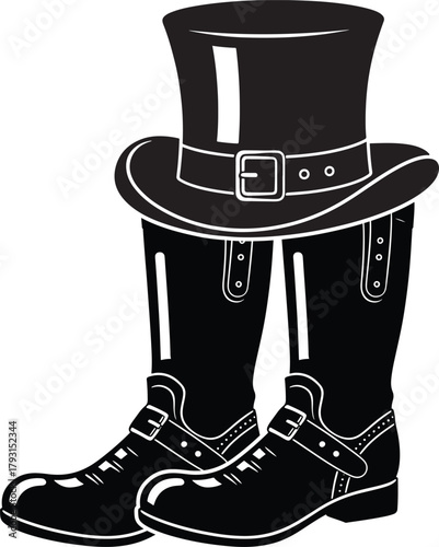 St Patricks Day Leprechaun Top Hat Boots Buckle Silhouette Vector