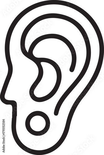 Human Ear in Profile Line Art Icon - Hearing, Listen, or Audio Symbol Vector