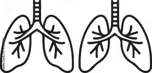 Human Lungs and Trachea Outline Icons