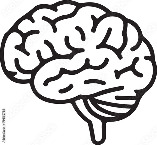 Human Brain Organ Outline Icon - Neuroscience, Intelligence, and Anatomy Vector