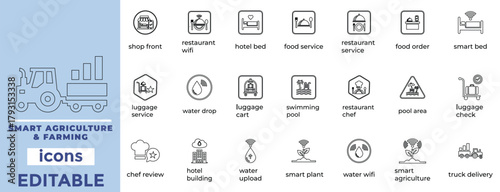 Farming and Smart Agriculture line icon set.Agritech, farming, agriculture, intelligence, and precision