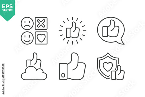 Set Of Feedback Line Icons. Set contains such icons as Feedback, Rating, Like, Dislike, Comment, and more.