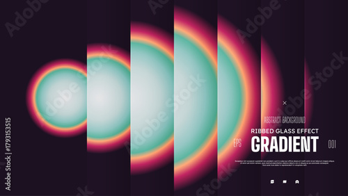 Circle distortion with gradient color, shape transition with big line blur ribbed effect, Vector Y2K abstract сreative gradient background with glass displacement effect