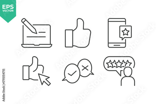 Set Of Feedback Line Icons. Set contains such icons as Feedback, Rating, Like, Dislike, Comment, and more.