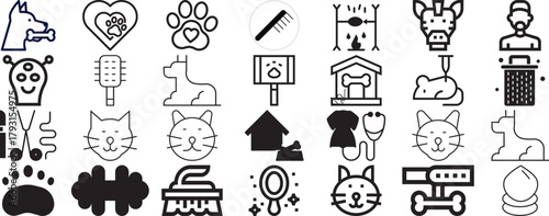 Minimal Animal Health Grooming Icons Collection
