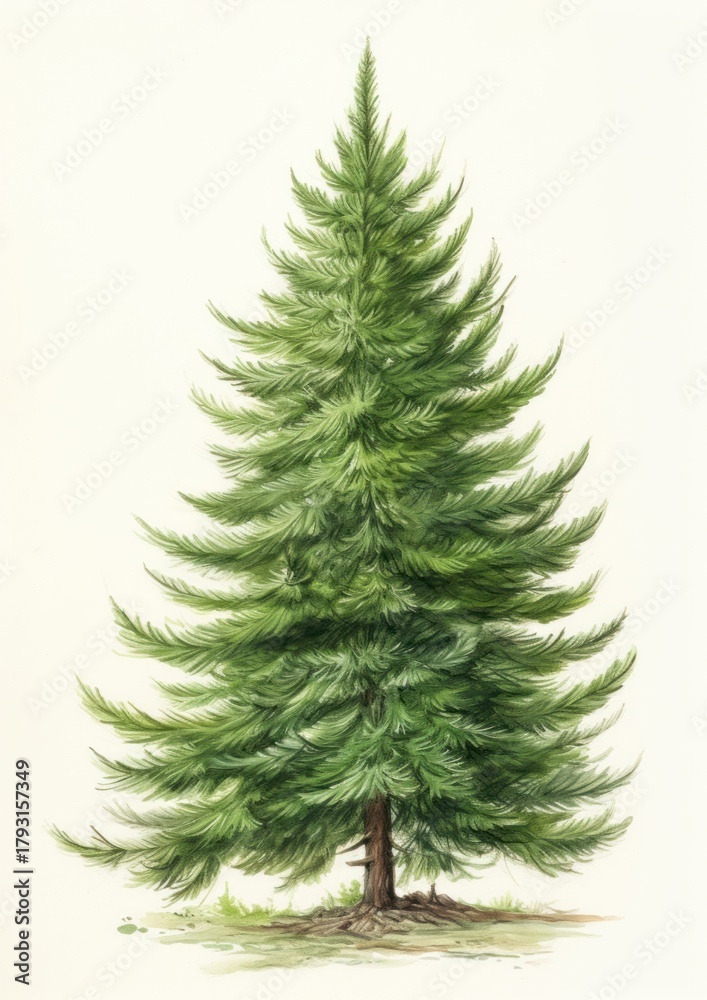 Obraz premium Botanical illustration of a christmas tree crayon plant pine fir.