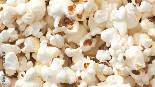 Rotating background and texture of popcorn video from top view in slow mode.